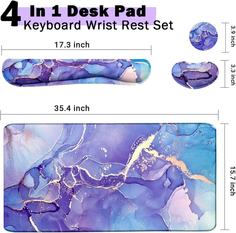 Yunoble Large Mouse Pad and Keyboard Wrist Rest, Desk Pad for Keyboard and Mouse, 4-in-1 Large Gaming Mouse Pad with Wrist Support - Purple Marble - Image 3